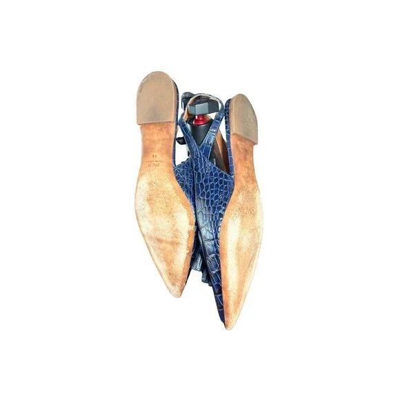 Polo Ralph Lauren Blue Croc Embossed Leather Tassel Slingback Flats 8 - Picture 6 of 6